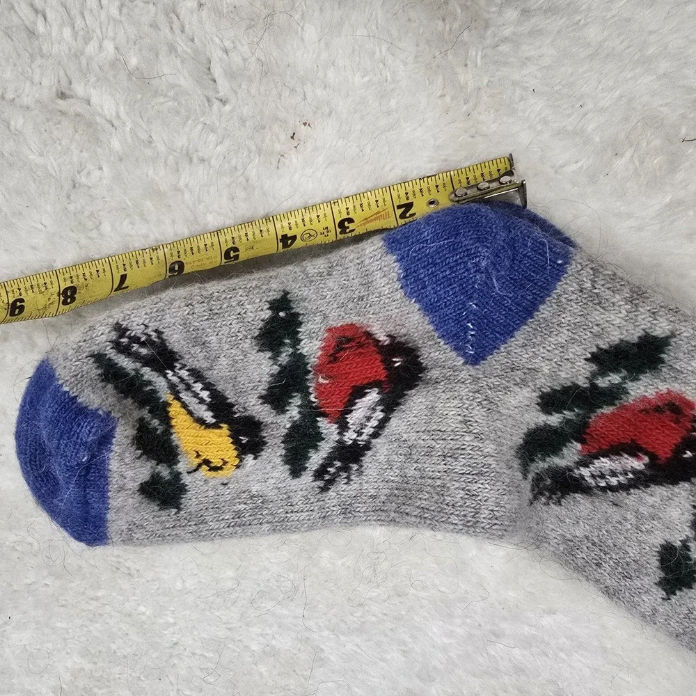 Handmade 100% Natural Goat Down Socks Fuzzy Warm‎ Wool Knitted Bird Motif Large